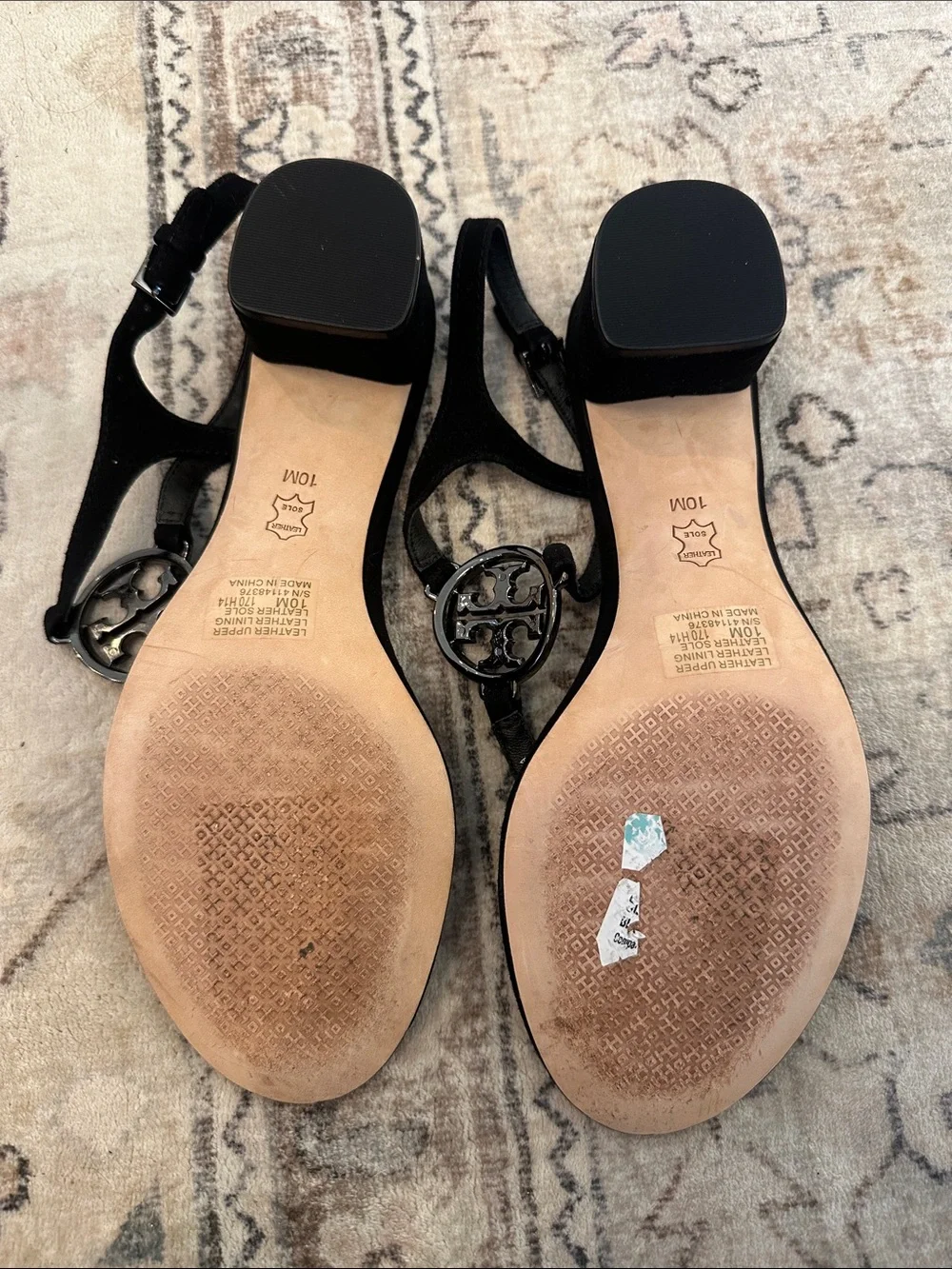 Tory Burch Black Medallion Rhinestone Strappy Sandals Black Suede size 10M